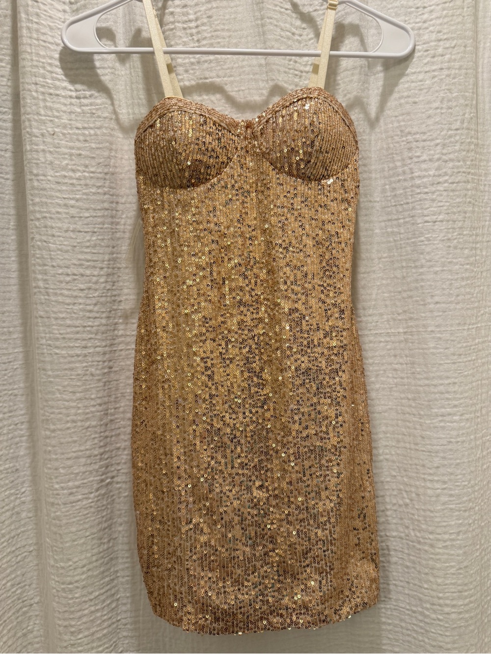 As U Wish Gold Sequin Corset Bodycon Mini Dress - Size Small